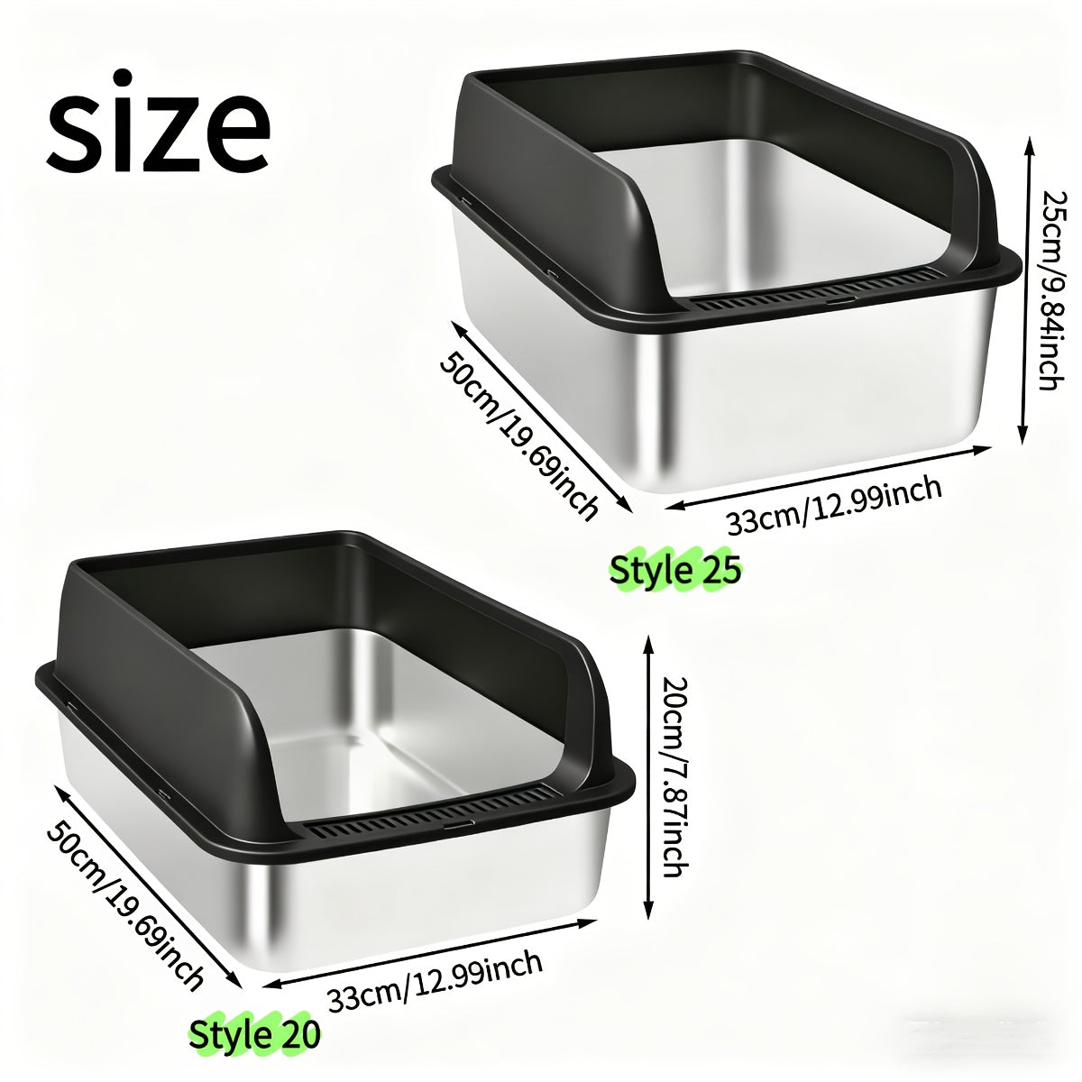 Stainless Steel Cat Litter Box – Odor-Proof High-Sided Metal Litter Tray, Non-Stick Anti-Scratch Leak-Proof Design, Easy to Clean Indoor Cat Toilet for Large, Medium & Small Cats, Multiple Sizes & Colors