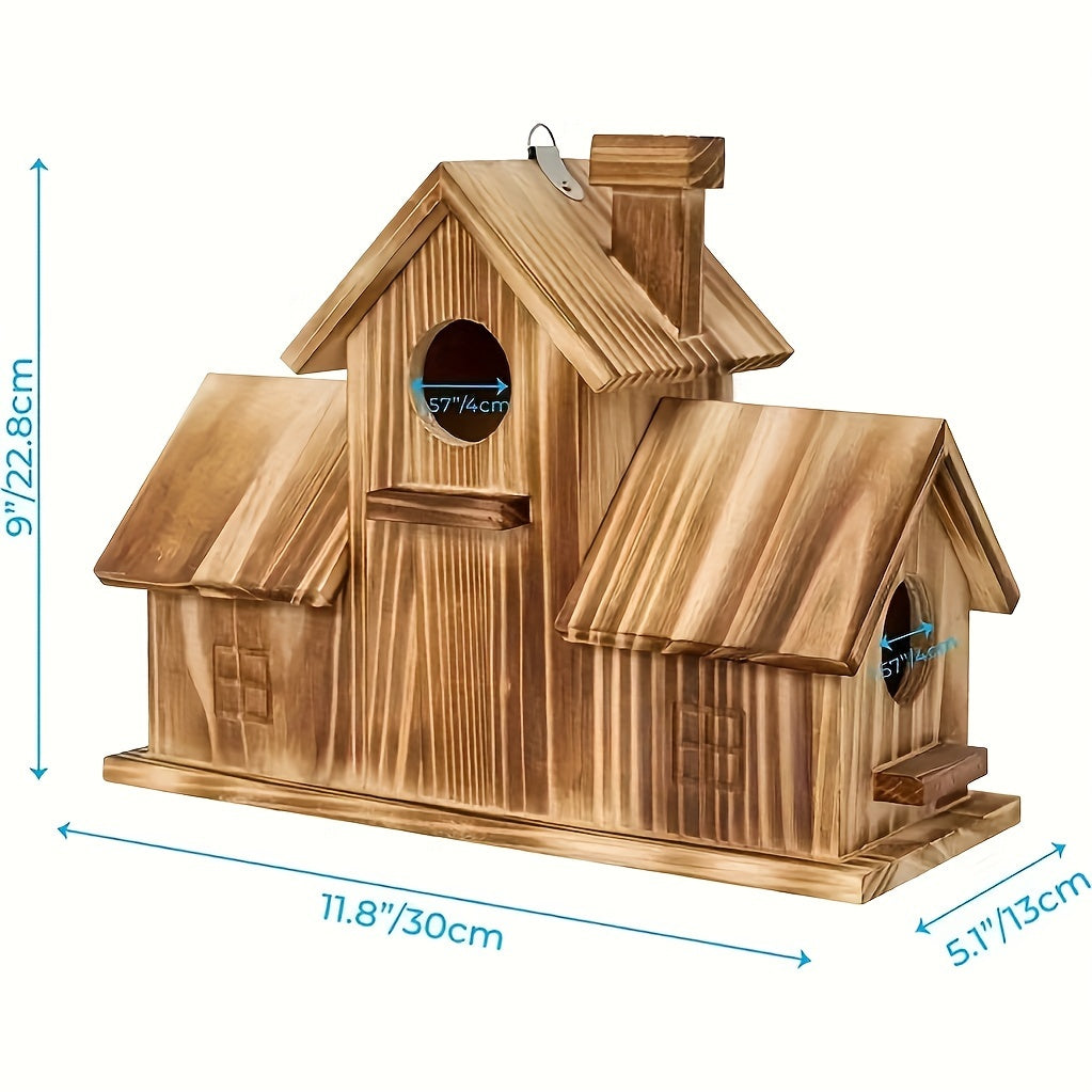 Rustic Wooden Birdhouse for Outside Outdoor Wild Bird Nest House Garden Backyard Patio Tree Decor Weatherproof Natural Wood Bird Habitat Nesting Box