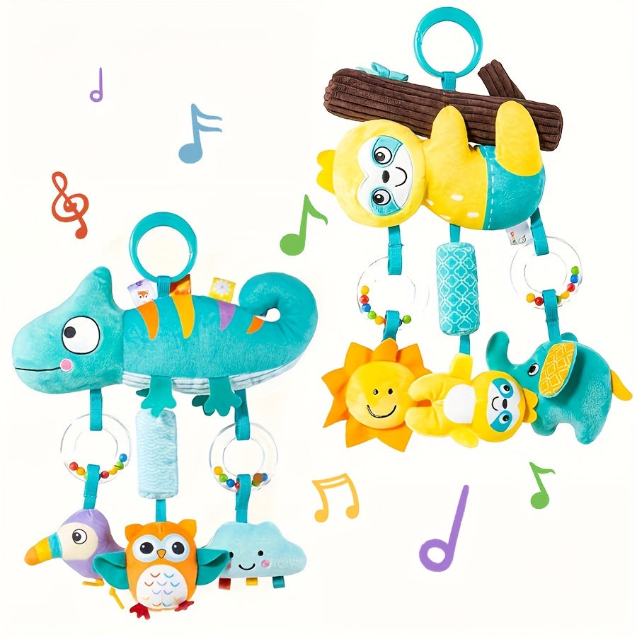 Soft Cartoon Animal Hanging Rattle Toy for Baby Crinkle Squeaky Sensory Wind Chime Pendant for Car Seat Stroller Crib Infant Newborn Baby Shower Birthday Halloween Christmas Gift – Lizard & Sloth