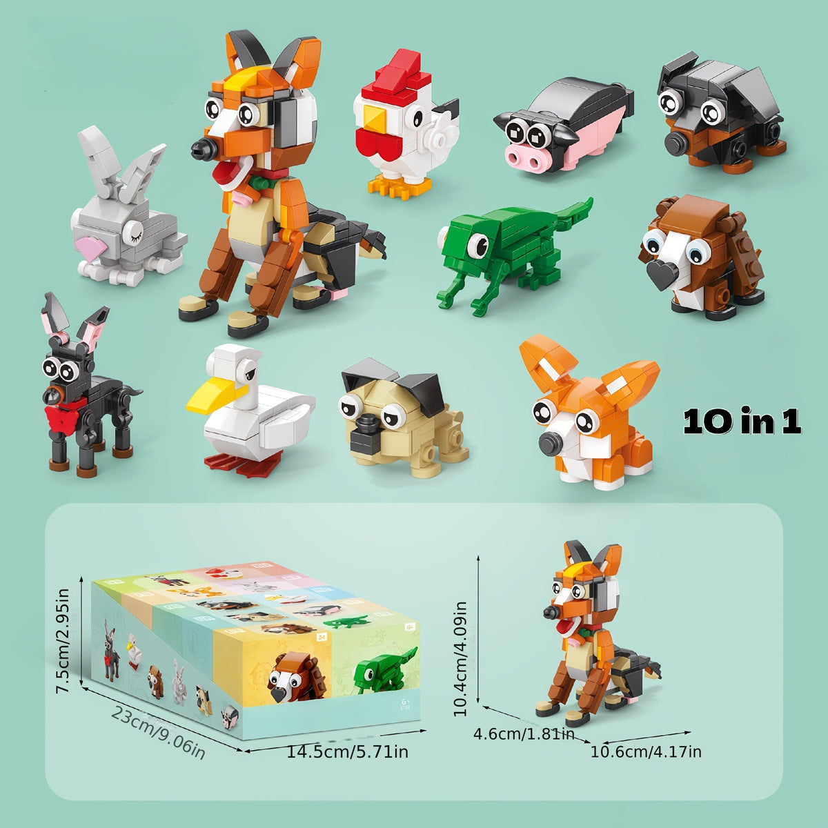 10pcs Cute Animal Building Block Set for Kids - Mini Puppy Rabbit Duck Piglet Figure Building Blocks, Creative Educational Animal Toy for Toddlers, Christmas Birthday Gift Box for Boys Girls Ages 3+
