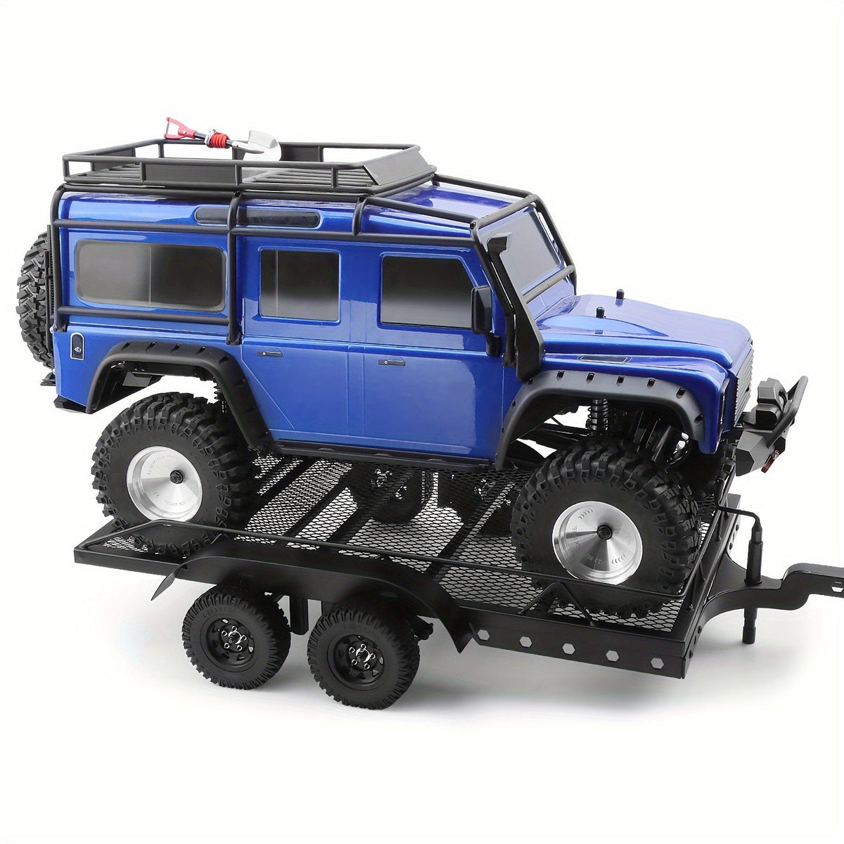1/10 Scale RC Trailer Kit with Metal Flatbed, Adjustable Hitch & Kinetic Winch Strap – Dual Axle Flatbed Trailer Compatible with TRX4, TRX6, SCX10, Gen7, Gen8 RC Crawlers & Trucks