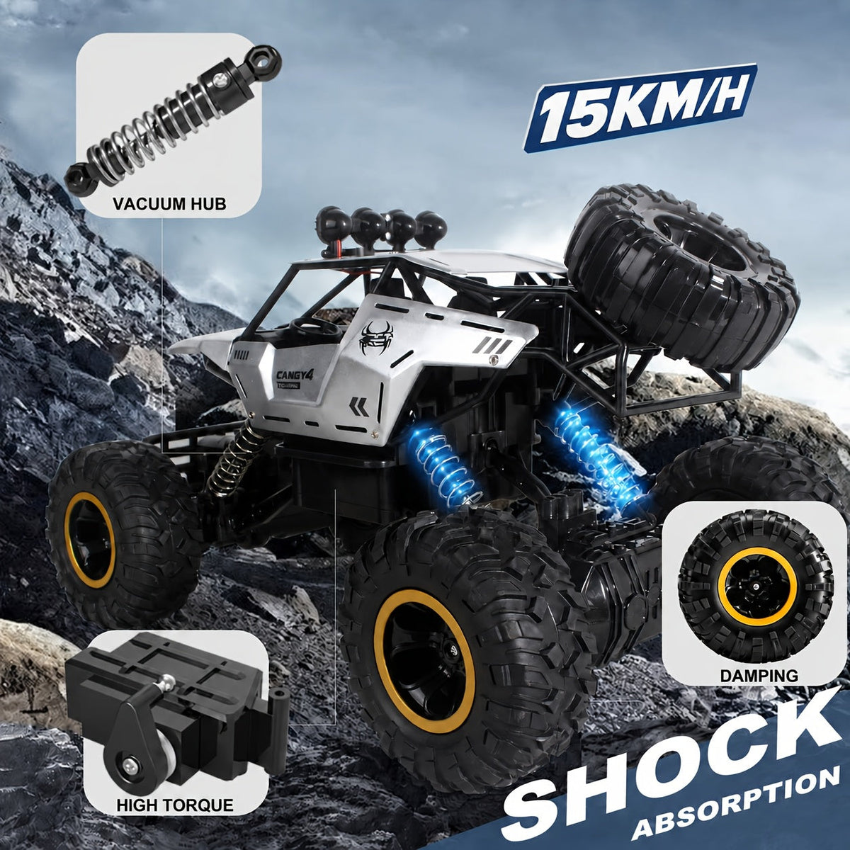 1:12 Scale RC Monster Truck with Metal Casing & LED Headlights – 2.4GHz Off-Road Remote Control Car, Large Tires, USB Rechargeable Battery, Durable All-Terrain Vehicle, Best Birthday Christmas Gift for Kids & Adults