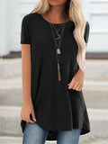 Women's Longline Raglan Short Sleeve T-Shirt – Solid Color Loose Fit Dipped Hem Knit Top in 15 Colors, 35% Viscose 60% Polyester 5% Elastane