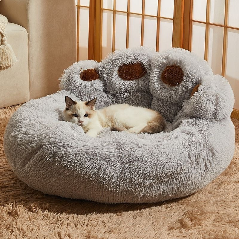 Bear Paw Plush Pet Bed for Dogs & Cats Soft Warm Cartoon Snuggle Bed Padded Sofa Cushion 6 Colors Gray Pink Coffee M L XL XXL XXXL Winter Cozy Dog Bed Cat Bed