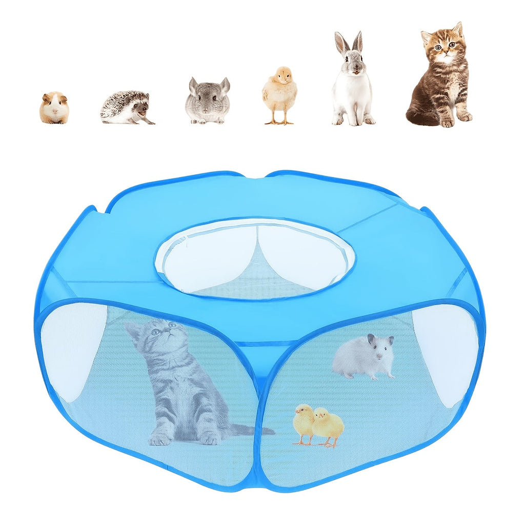 Portable Folding Small Pet Playpen Cage Tent with Top Cover, Breathable Indoor Outdoor Enclosure for Guinea Pigs, Rabbits, Hamsters, Hedgehogs, Cats & Puppies, Lightweight Collapsible Pet Fence