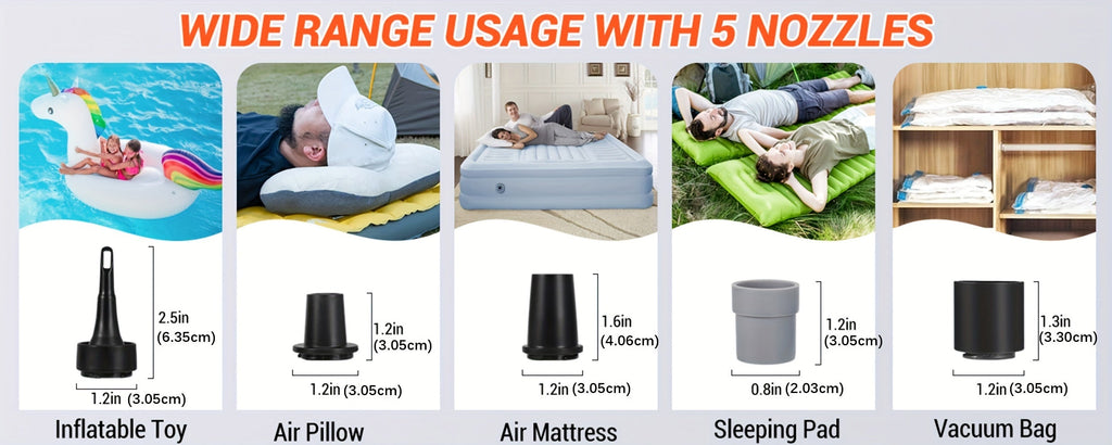 Portable Electric Air Pump 2600mAh USB Rechargeable – Super Fast Inflation for Air Mattress, Swimming Ring, Vacuum Storage Bags & Sleeping Bags, Compact Lightweight Camping Outdoor Pump