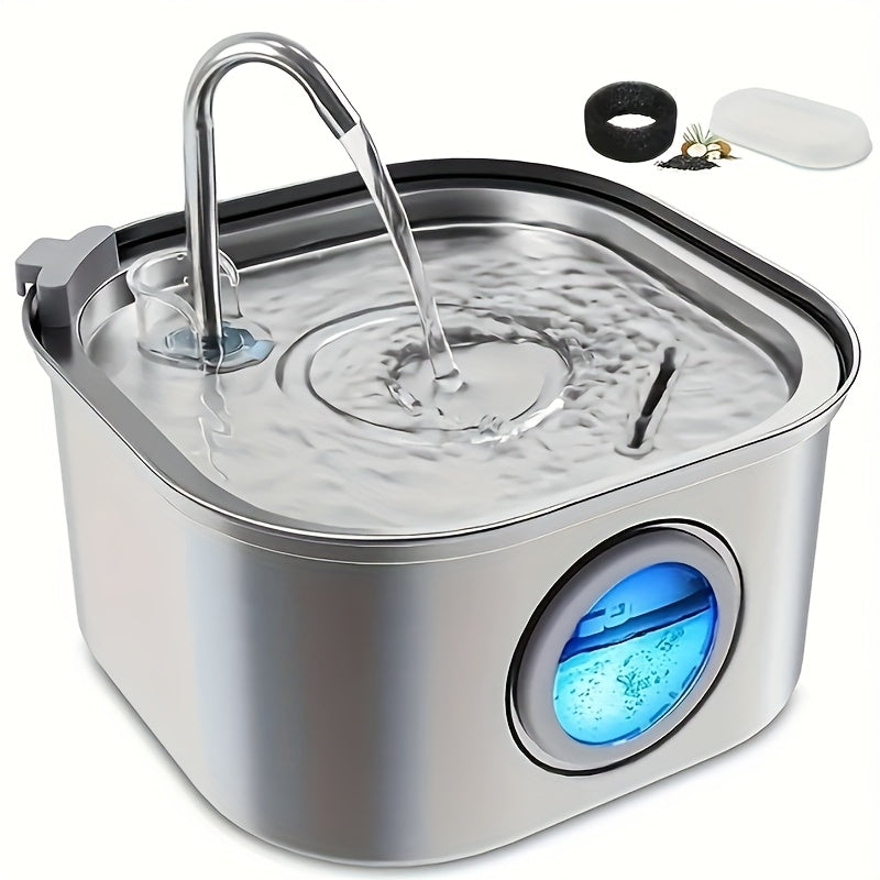 3.2L Automatic Cat & Dog Water Fountain – Stainless Steel Pet Water Dispenser with Multi-Filtration System, Visible Window, Motion Sensor, 2 Flow Modes, Silent Pump, Easy to Clean, for Cats Dogs Rabbits