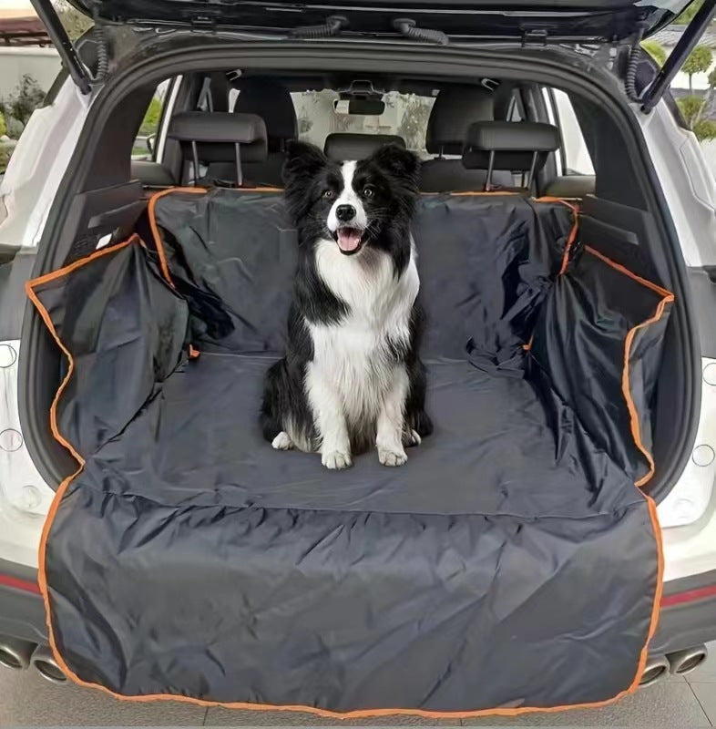 SUV Dog Trunk Mat & Cargo Liner - Waterproof Pet Car Mat for SUVs, Trucks & Vans, Dirt-Proof Dog Seat Cover for Trunk, Non-Slip Outdoor Vehicle Pet Mat 70.87x105in, Black with Orange Edge