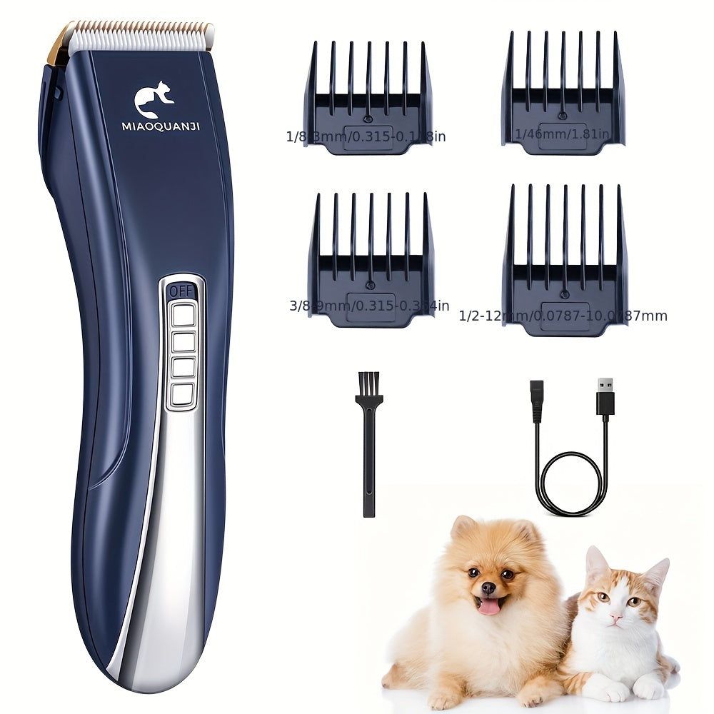 Professional Pet Grooming Clipper USB Rechargeable Cordless Low-Noise Electric Dog Cat Hair Trimmer for All Breeds Home Salon Use Black Blue
