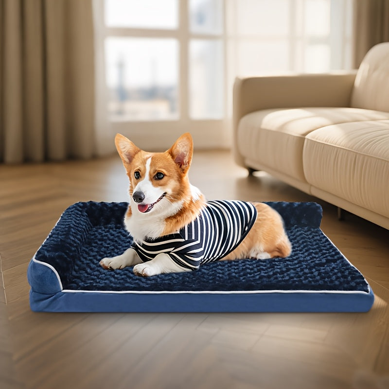 Large Dog Sofa Bed L-Shaped – Tri-Color Fabric Pet Sofa with Removable Cover & Non-Slip Base, Deep Sleep Orthopedic Couch Bed for Large & Medium Dogs