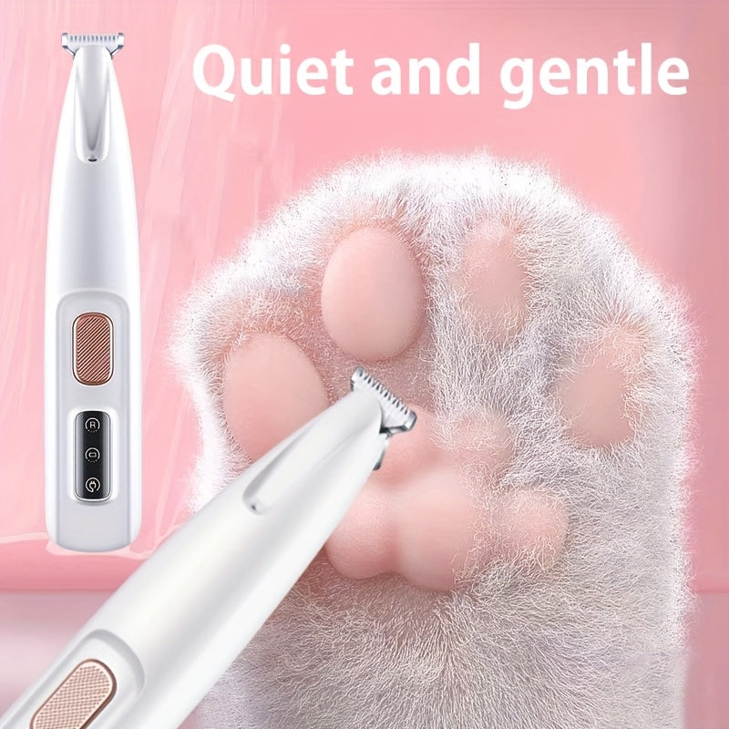 Pet Grooming Clipper Low Noise USB Rechargeable - Multi-Functional Dog & Cat Hair Trimmer with LED Light for Paws, Eyes, Ears, Face & Belly, Cordless Full-Body Grooming Kit for Sensitive Pets (White)
