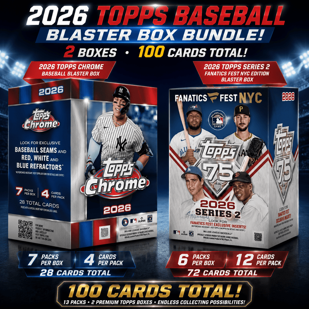 2026 Topps Baseball Blaster Box Bundle – Series 2 Fanatics Fest NYC Edition & Topps Chrome, 13 Packs, 100 Cards Total, Factory Sealed – Premium Baseball Card Set for Collectors & Gifts