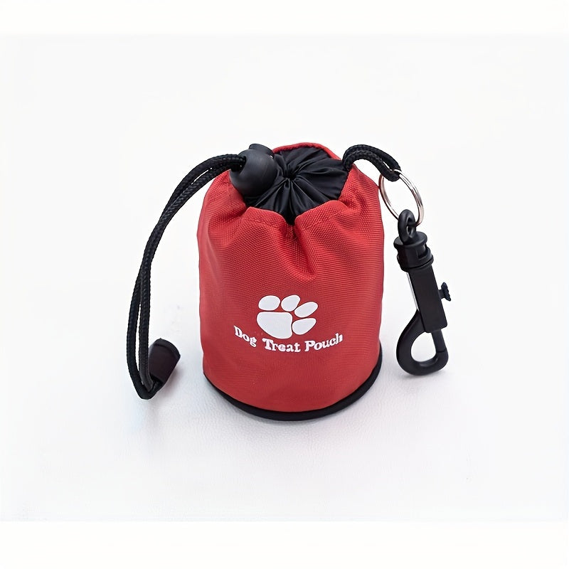Dog Treat Pouch with Clip-On Belt & Harness Attachment - Paw Print Drawstring Zipper Training Bag for Puppy Walking Snacks Portable Pet Accessory Black Blue Red Green