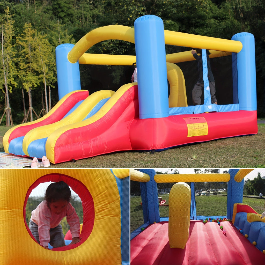 Inflatable Bounce House with Blower for Kids 3-10, 12x9FT Large Backyard Bouncy Castle with Double Slide & Dual Slide, Obstacle Course, Big Bounce Area, Indoor Outdoor Jumper for Birthday Party – Red Blue Yellow