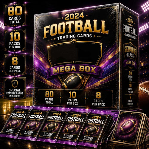 2024 Topps Football Trading Card Mega Box – 80 Cards Factory Sealed, 10-Pack Bundle (8 Cards Each), Special Insert Cards Included – Perfect for Collectors, Card Breaks & Trading
