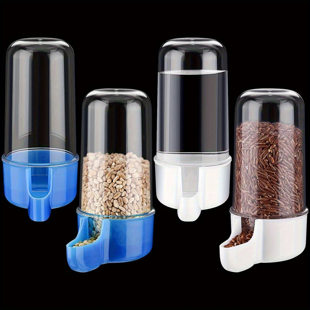 Automatic Bird Feeder with Transparent Water Reservoir 4-Pack - No Battery Self-Feeding Seed & Water Dispenser for Bird Cage - Parrot Parakeet Budgie Cockatiel Hamster Rodent Cage Accessory