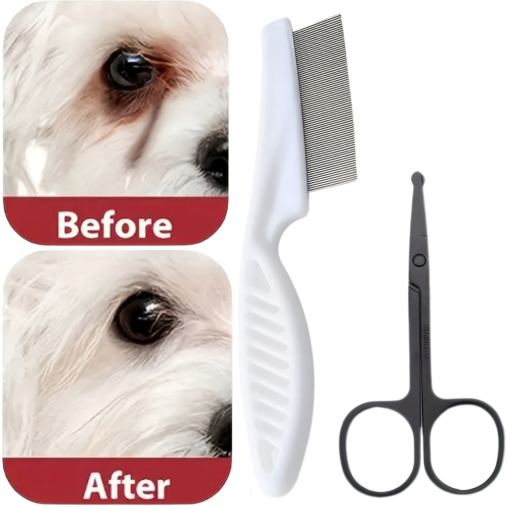 Pet Grooming Kit with Safety Scissors and Face Towel - 2-Piece Rounded-Tip Grooming Set for Cats and Dogs, Removes Tear Stains and Fur Knots, Safe Eye Area Trimming Tool for Pet Care