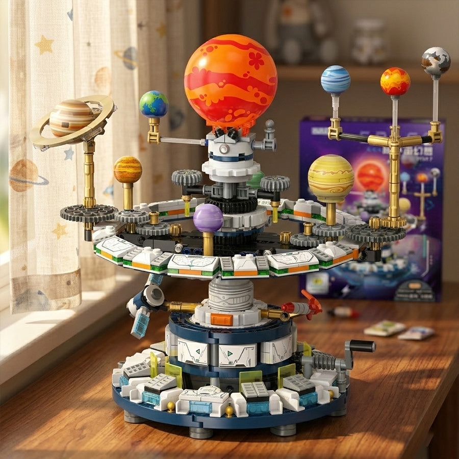 Solar System Building Blocks Mechanical Gear Planetarium Model with Planetary Orbit System STEM Educational Assembly Toy for Astronomy Kids Adults Birthday Gift