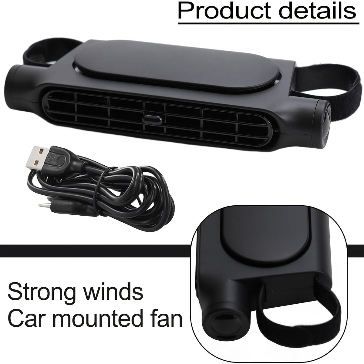 Bladeless USB Car Fan 3-Speed Quiet Cooling – Plug-and-Play Seat Fan with USB Cable, Stay Cool in Traffic, Universal Fit All Car Models, White & Black