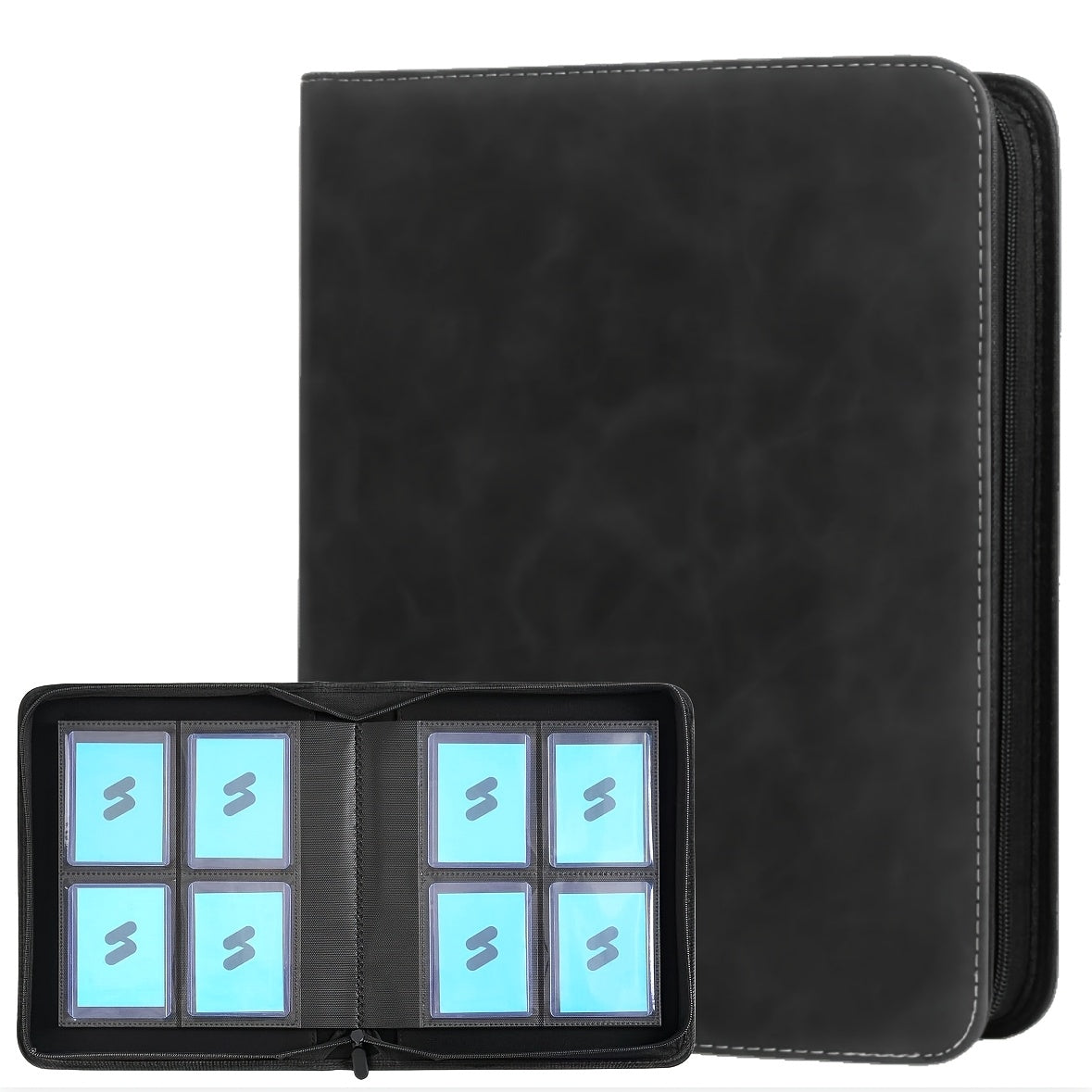 Top-Loader Binder Holds 112 Top Loaders – 4-Pocket 3x4 Rigid Card Holder Binder for Trading Cards & Sports Cards – Zippered Hard Cover Card Storage & Display Album – Green Gray Blue Red Black