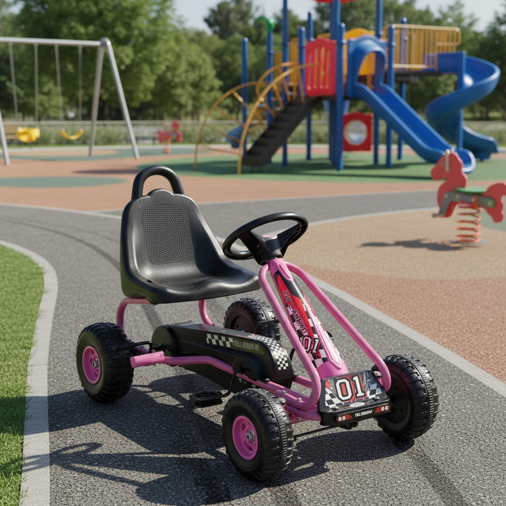 Pedal Go Kart for Kids Ages 3-6, 4-Wheel Pedal Powered Ride On Car with Adjustable Seat, Handbrake, No-Slip Wheels, Outdoor Racing Go Kart for Boys and Girls - Blue, Green, Red, Pink