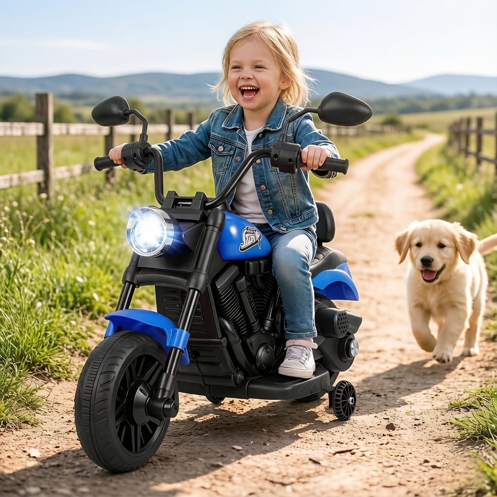 Kids Electric Motorcycle Ride-On Toy for Boys Girls Age 3+ – 25W Motor, Detachable Training Wheels, LED Headlights, Music, One-Button Start, Battery Powered Motorbike for Toddlers & Young Kids