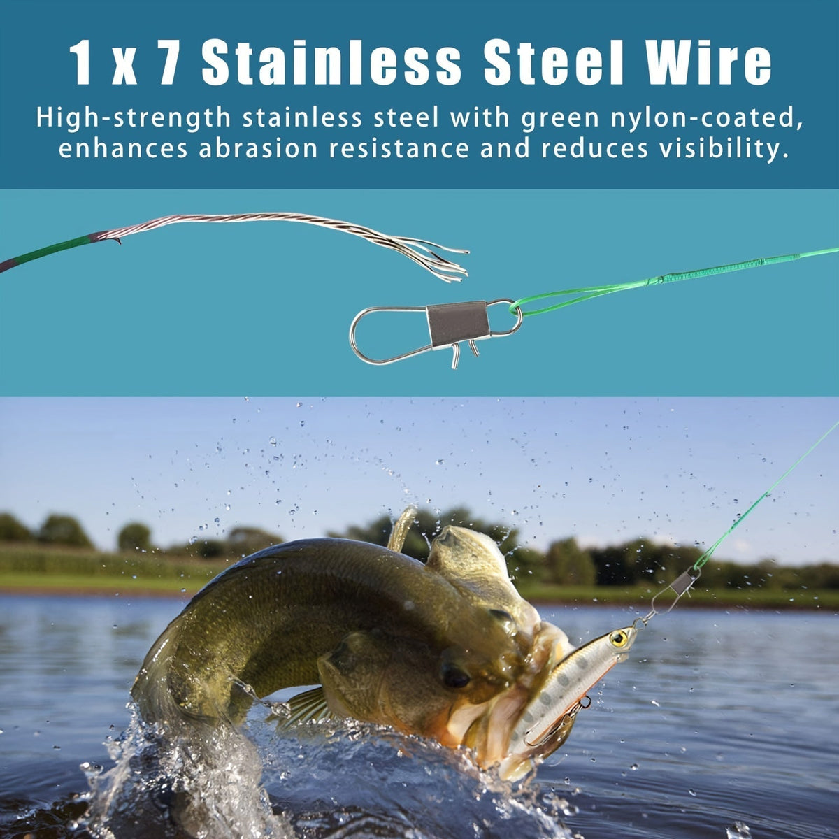 100 Piece Stainless Steel Fishing Line Leaders with Swivels & Snaps – Anti-Bite Wire Trace Leaders, 10–44LB Pull Strength for Saltwater & Freshwater Fishing