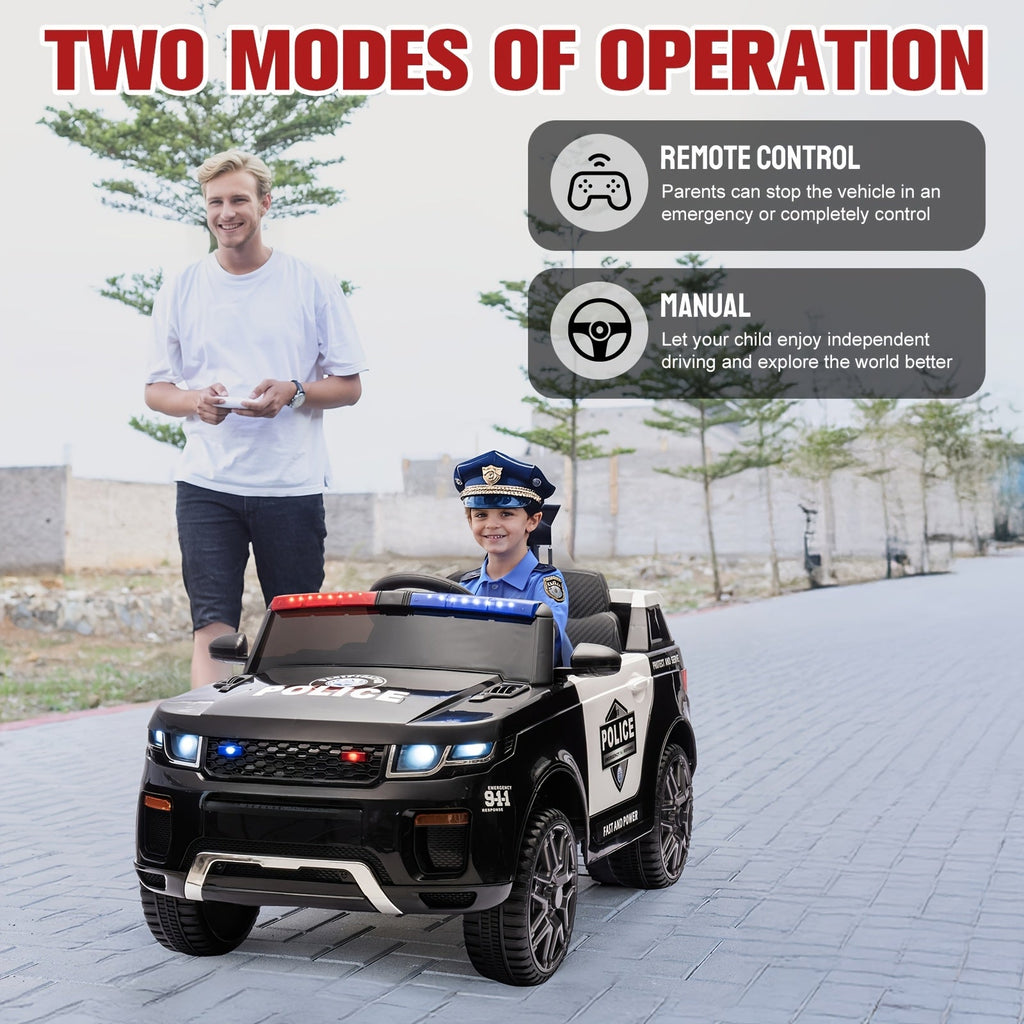 12V Kids Ride On Police Car - Electric SUV with Parent Remote Control, Megaphone, Flashing Lights & Siren, MP3 Player, Spring Suspension - 1-2 Hour Battery - Up to 3.1 MPH - 66 lbs Capacity - Gift for Boys & Girls