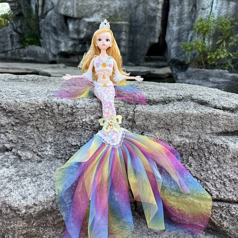 Mermaid Princess Doll for Girls 17.7 Inch – Beautiful Articulated Doll with Yarn Tail, 3D Eyes & 11 Movable Joints, Removable Dress-Up Clothes, Room Decor & Play Toy, Christmas Birthday Gift