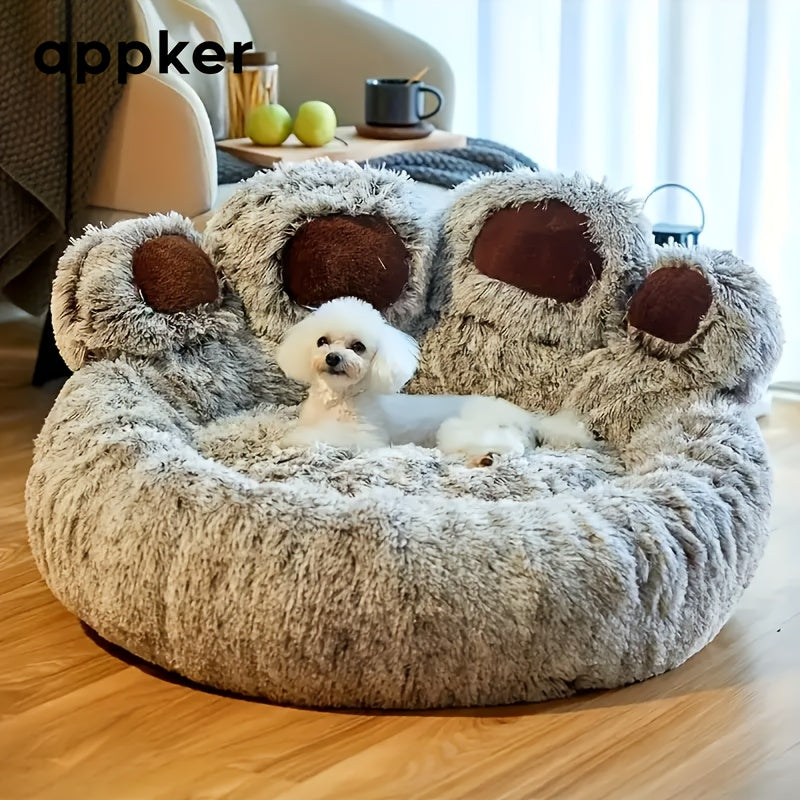 Round Plush Calming Pet Bed for Cats and Medium Dogs - Washable Faux Fur Anti-Slip Fluffy Dog Cat Kennel, Warm Winter Sleeping Sofa Bed Mat for Indoor Animals