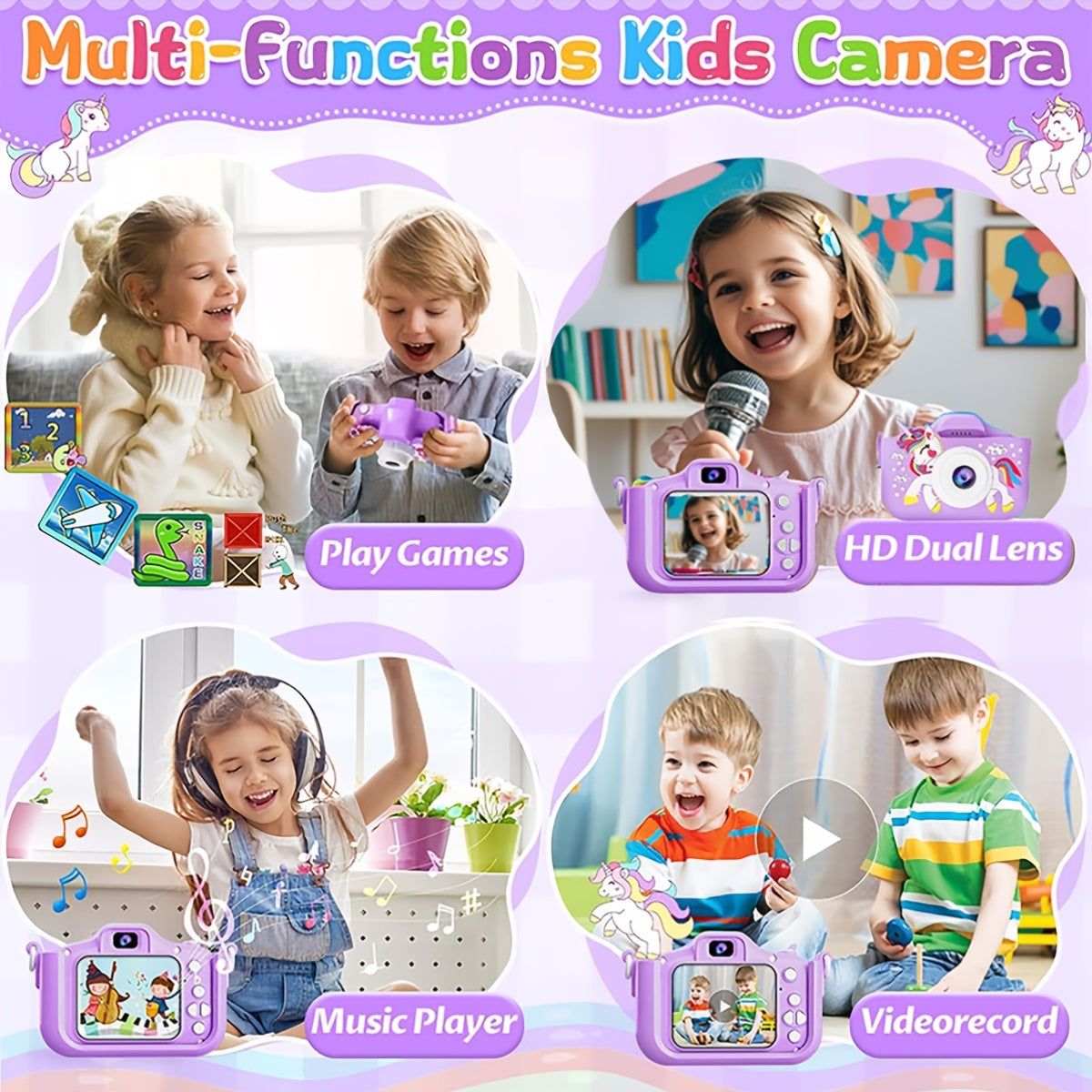 Kids Camera 1080P HD 48MP Digital Camera for Children with Video Recording, 5 Built-In Games, Selfie Cam - Toddler Camera for Boys and Girls Ages 3-12, Birthday Christmas Halloween Gift (Pink or Blue)