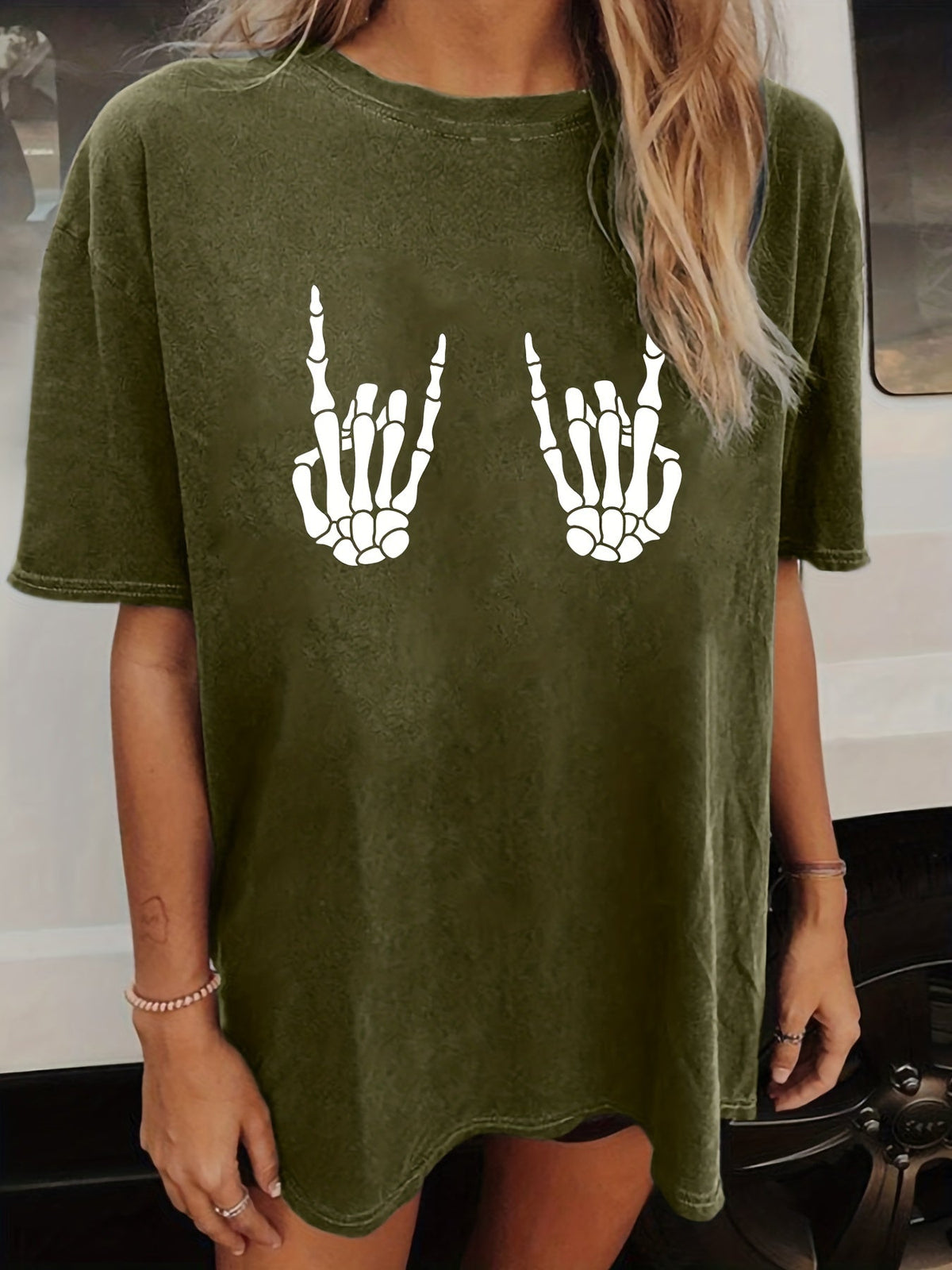 Women's Skull Print T-Shirt Crew Neck Short Sleeve Casual Loose Summer Top Halloween Fashion Graphic Tee Shirt S-XXL Multiple Colors