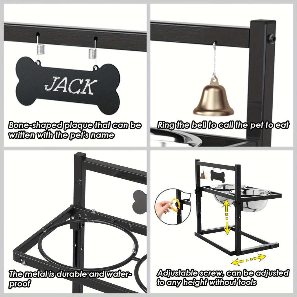 Elevated Dog Bowl Stand with Slow Feeder & Spillproof Mat - Height Adjustable 4.5"-12" Raised Dog Feeder with 2 Stainless Steel Bowls - Iron Frame Dog Bowl Stand for Large Medium Dogs Joint Health