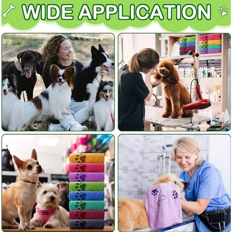 Quick-Dry Pet Towels 4-Pack – Soft Absorbent Polyester Dog Bath Towels with Paw Print Design for Bathing & Drying Medium Dogs, Random Assorted Colors, Reusable Grooming Towel Set