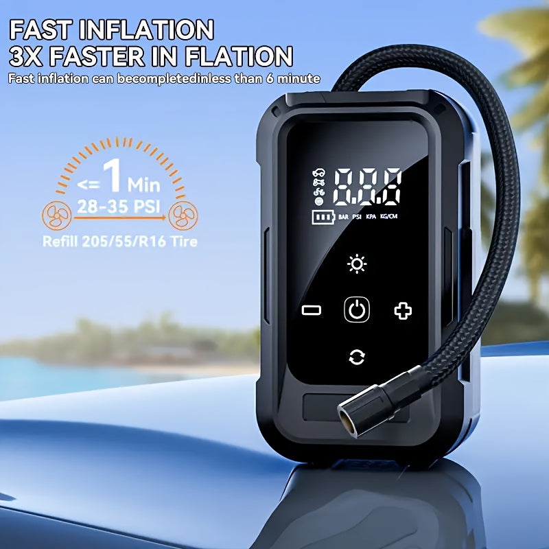 Portable Cordless Tire Inflator – Smart Wireless Air Compressor with Digital Tire Pressure Gauge & LED Light for Cars, Motorcycles, Bicycles & Balls, Type-C Fast Charging