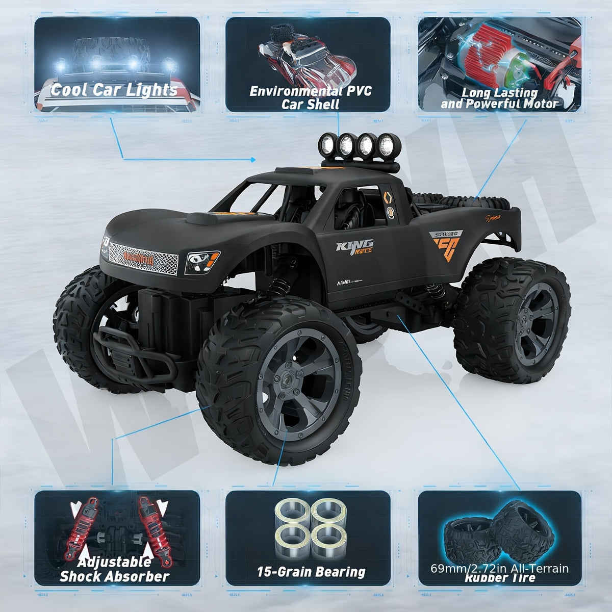 4x4 RC Off-Road Truck 1:12 Scale 60KM/H High Speed Remote Control Monster Truck All-Wheel Drive All-Terrain RC Car with Rechargeable Battery for Kids Boys Girls Age 6+