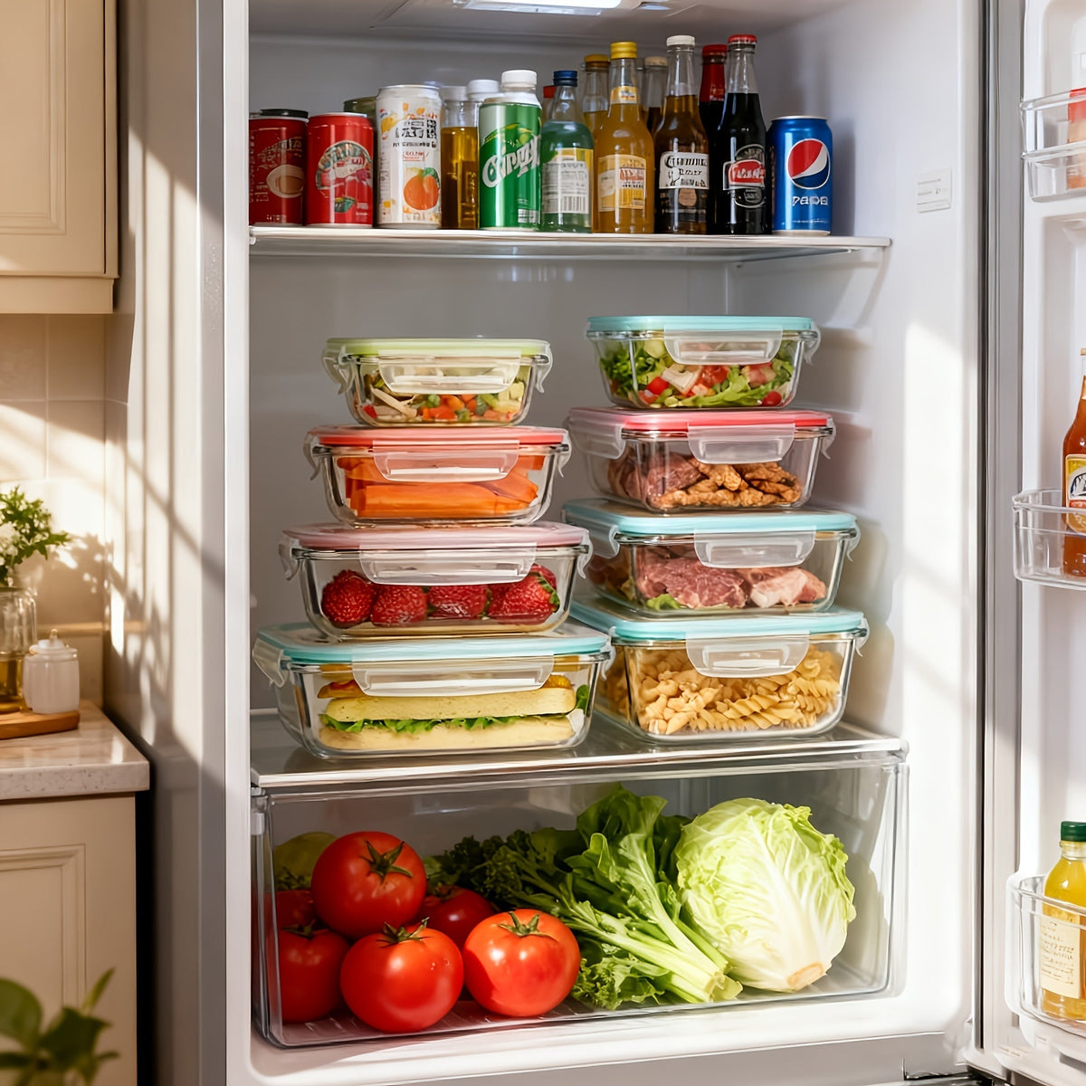 Airtight Glass Food Storage Containers 16-Piece Set – 8 Lids & 8 Containers, Microwave & Oven Safe, BPA-Free, Perfect for Meal Prep, Salads, Fruits, Vegetables, Sandwiches & Outdoor Picnic
