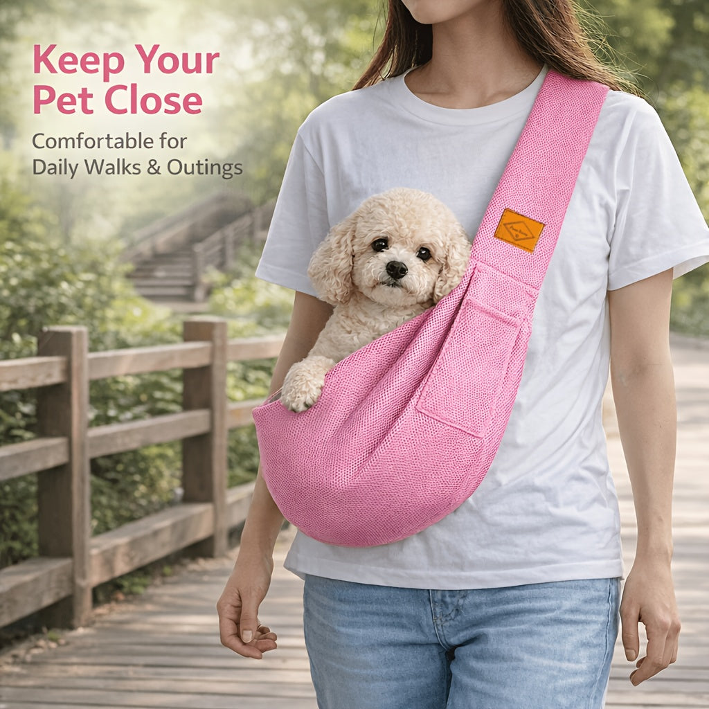 Breathable Mesh Pet Sling Carrier - Hands-Free Front Carry Bag with Safety Buckle for Small Dogs & Cats, Comfortable Adjustable Pet Sling for Walks, Travel & Outdoor Adventures, 4 Colors
