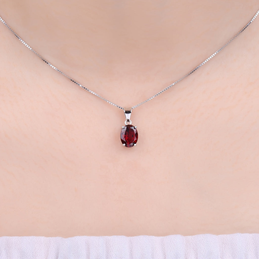 925 Sterling Silver Natural Gemstone Oval Cut Pendant Necklace for Women – Amethyst Citrine Garnet Peridot Topaz Multi-Faceted Fine Jewelry, Elegant Dating Daily Gift for Girls