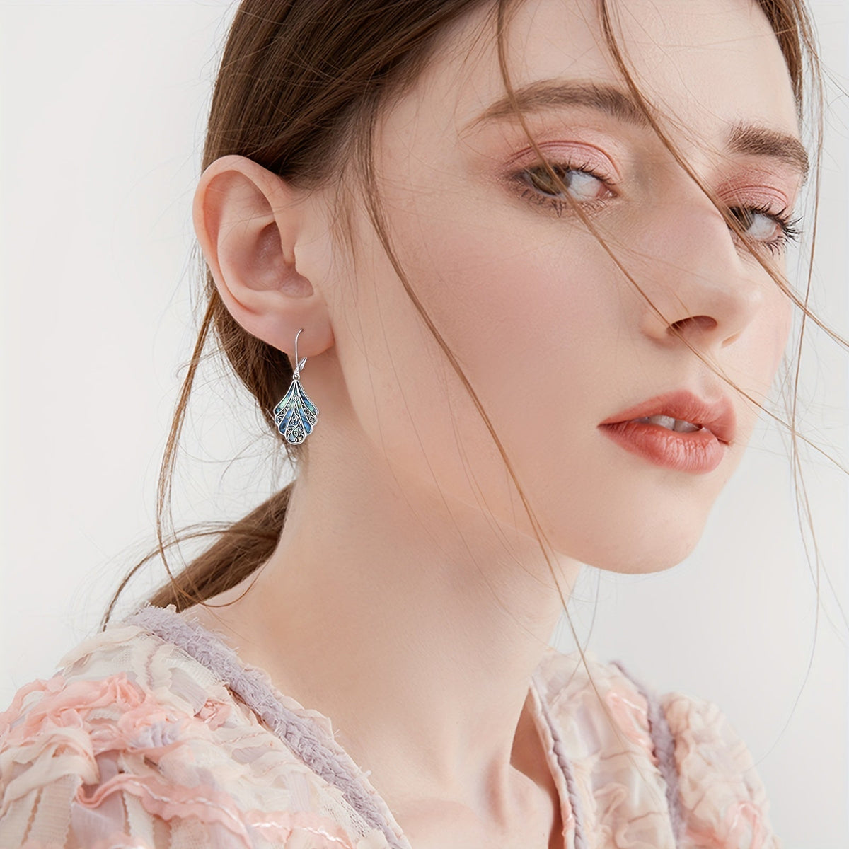 925 Sterling Silver Abalone Shell Dangle Drop Earrings for Women Boho Filigree Iridescent Statement Jewelry Gift