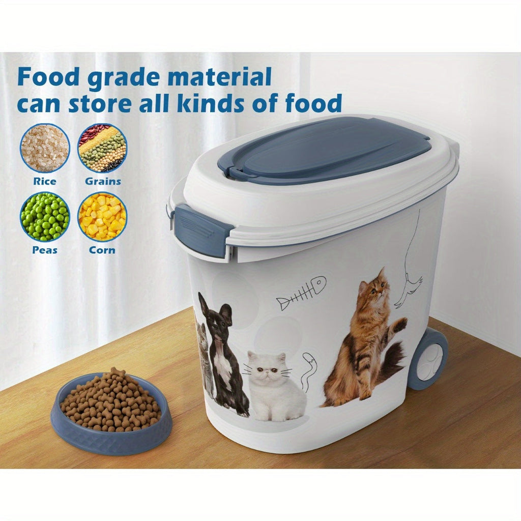 Large 3-Piece Pet Food Storage Container Set with Slow Feeder Bowl & Measuring Spoon – Airtight Moisture-Proof Anti-Insect Dry Food Bin for Cats and Dogs, Aids Digestion