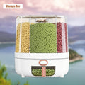 Rotating Cereal Dispenser 6-Grid Large Capacity Airtight Rice Storage Container, Moisture-Proof Insect-Proof Grain Dispenser with Transparent Window & Press Button, Food-Grade PP for Rice Grains Flour