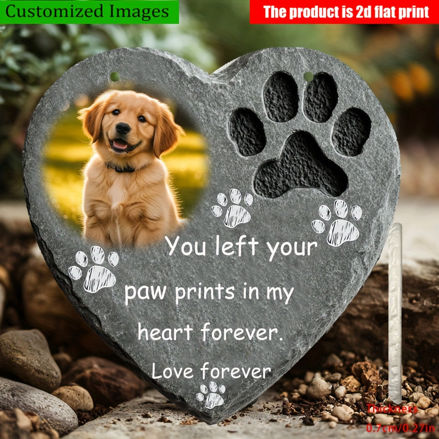 Custom Pet Photo Memorial Resin Heart Plaque – Personalized Bohemian Wall Art 6.3”, Indoor & Outdoor Garden Decor, Wind-Resistant with Custom Phrases – Pet Loss Sympathy Gift