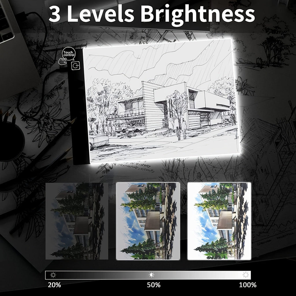 LED Light Pad for Diamond Painting A2 A3 A4 A5 USB Powered Adjustable Brightness Light Board Kit for Tracing Sketching Drawing Animation Stencil Art Craft with Optional Bracket & Drill Pen