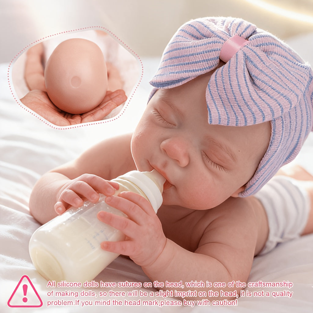 18-Inch Full Body Silicone Girl Doll – Realistic Open-Mouth Newborn Baby Doll, Soft Flexible Handmade Reborn Doll with Outfit, Birthday Christmas Gift for Kids & Collectors