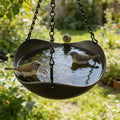 Hanging Bird Feeder and Water Bath 2 Pack - Bowl-Shaped 1-Tier Feeder with Wood Grain Appearance, Thickened Metal Chain & Stable Hook, Spacious Outdoor Garden Bird Feeder for Wild Birds