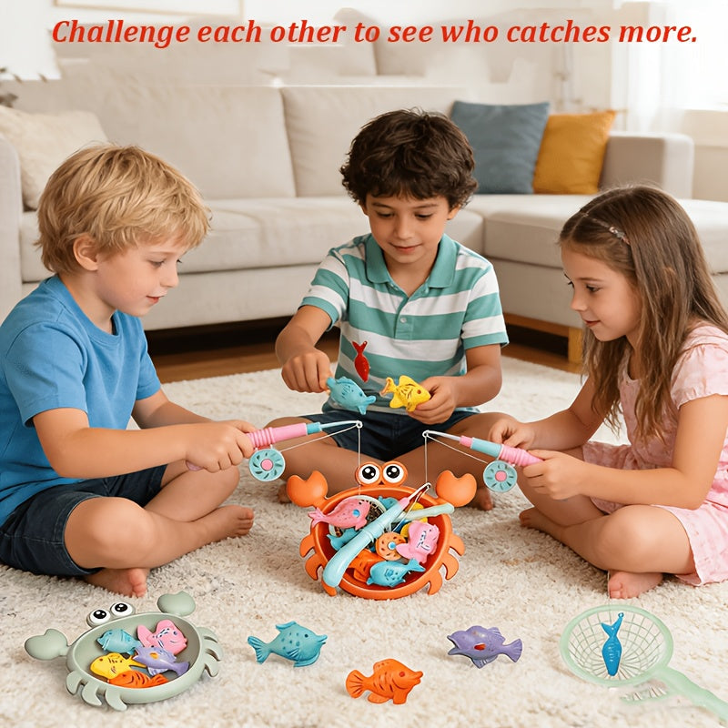 Kids Magnetic Fishing Toy Set with Crab Fish Shell Fishing Rod and Net 8 Piece Toddler Bath Water Table Sensory Play Fine Motor Skills Summer Gift for Boys Girls Ages 3 4 5 6 Orange Green
