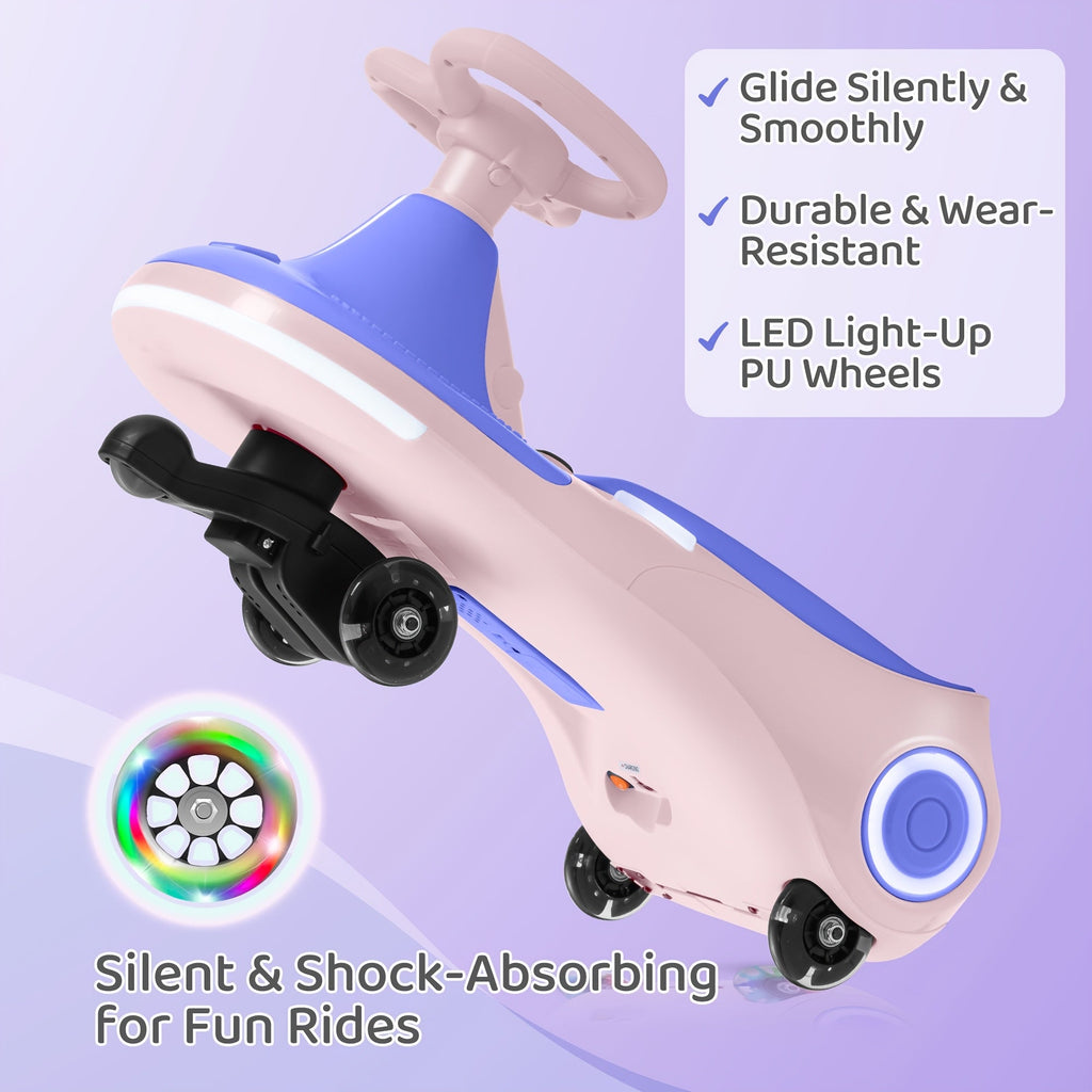 2-in-1 Rechargeable Ride-On Wiggle Car Pedal-Operated Swing Toy 2 Speeds Anti-Rollover Flashing Wheels 130 Lbs Capacity Kids Ages 3 and Up Birthday Christmas Halloween Gift Purple Yellow Red