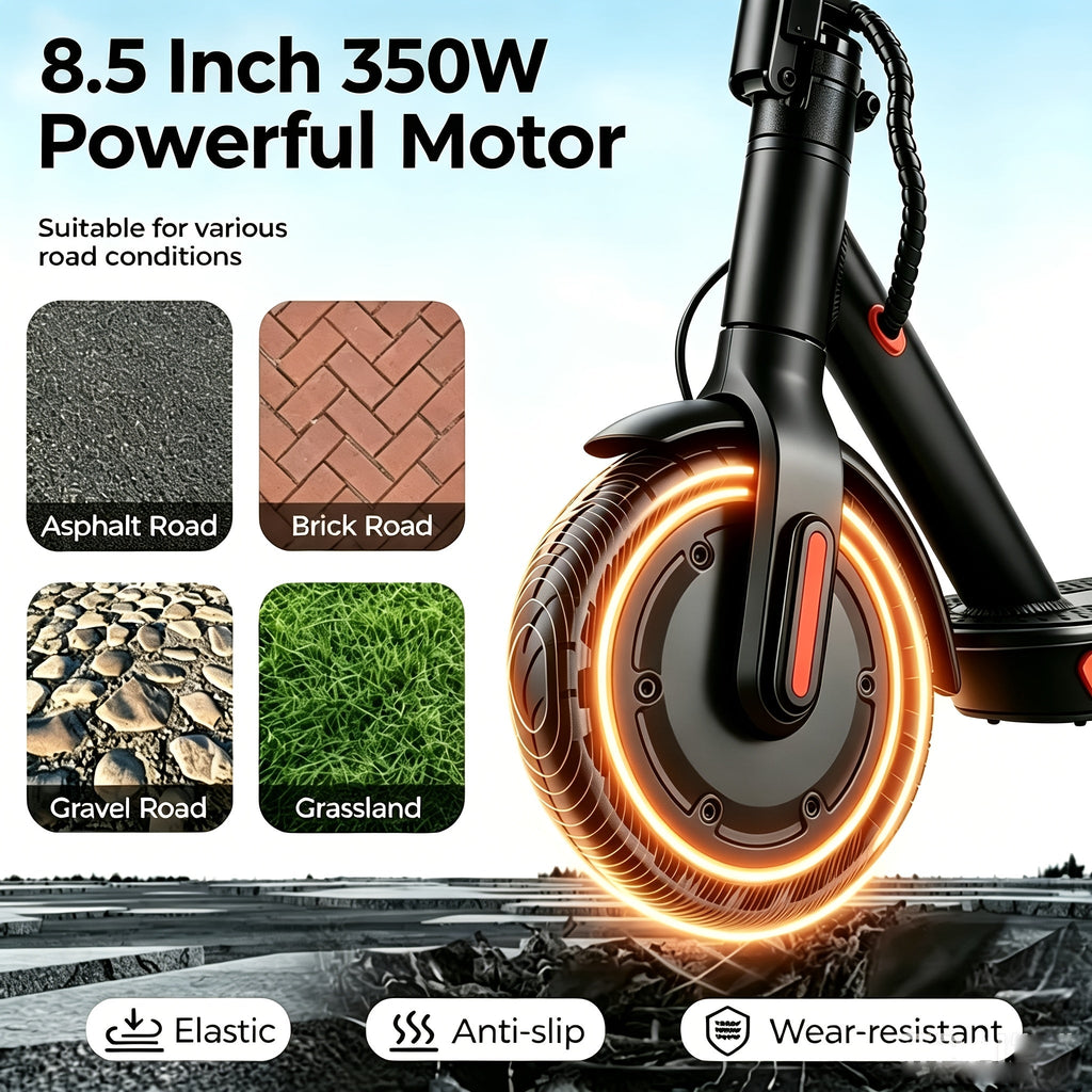 Foldable Adult Electric Scooter 350W Smart App - 21 Miles Range, 19 MPH, 7.8Ah Battery, 8.5" Solid Puncture-Resistant Tires, Bright LED Lights | Portable Commuter E-Scooter for Adults