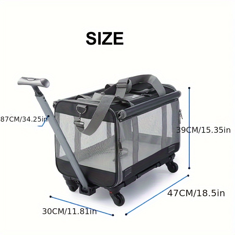 Portable Pet Stroller Carrier with Aluminum Frame & Wheels - Travel Luggage Style Rolling Pet Carrier for Cats Small Dogs with Pull Handle Stress-Resistant Plastic Shell - Pink Blue